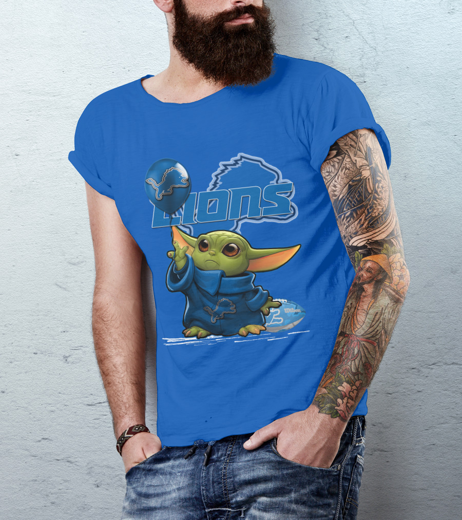 Yoda Detroit Lions Wilson Balloon Football Iconic Crossover T-Shirt
