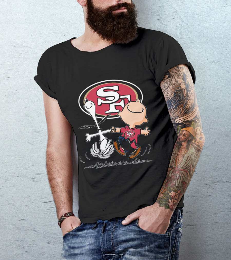 Snoopy And Charlie Brown Dancing With San Francisco 49ers SF T-Shirt