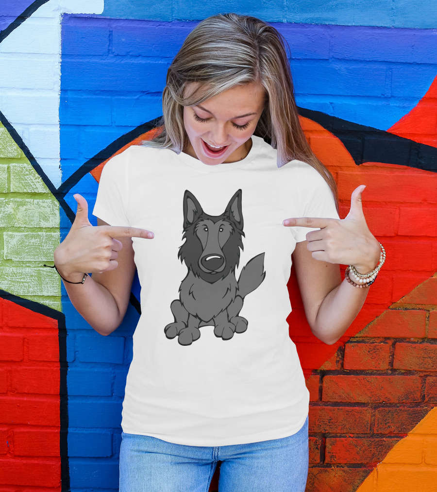 Belgian Sheepdog Cartoon Illustration Black And Gray T-Shirt