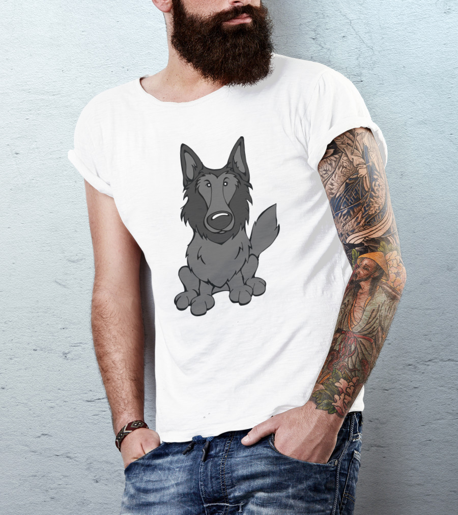 Belgian Sheepdog Cartoon Illustration Black And Gray T-Shirt