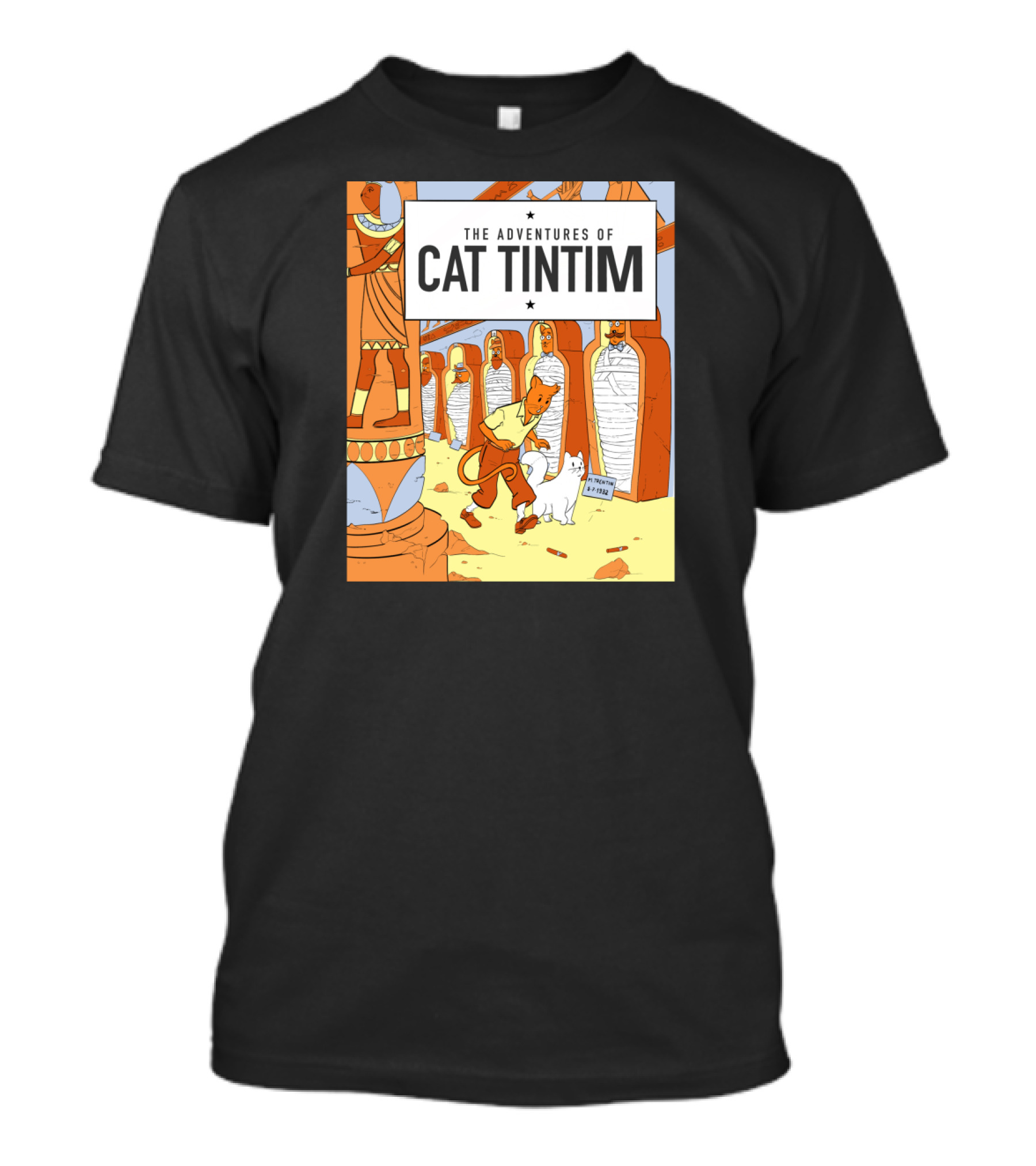 The Adventures Of Cat Tintim Egyptian Mummy Scene Belgian Comics T-Shirt