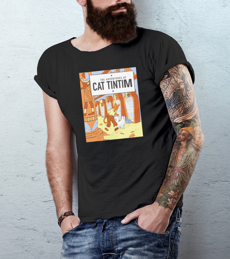 The Adventures Of Cat Tintim Egyptian Mummy Scene Belgian Comics T-Shirt