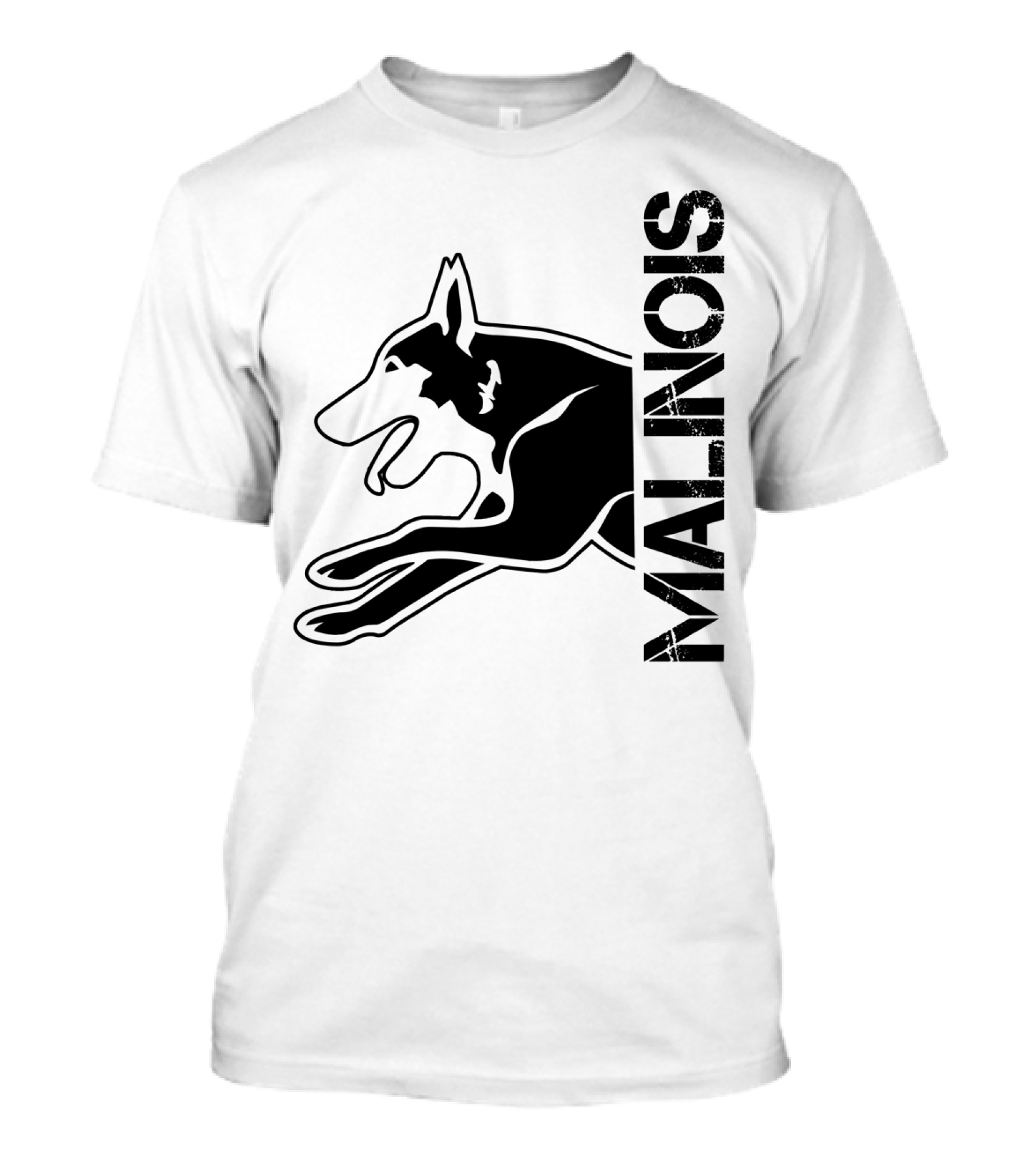 Belgian Malinois Silhouette With Bold Vertical MALINOIS Text T-Shirt