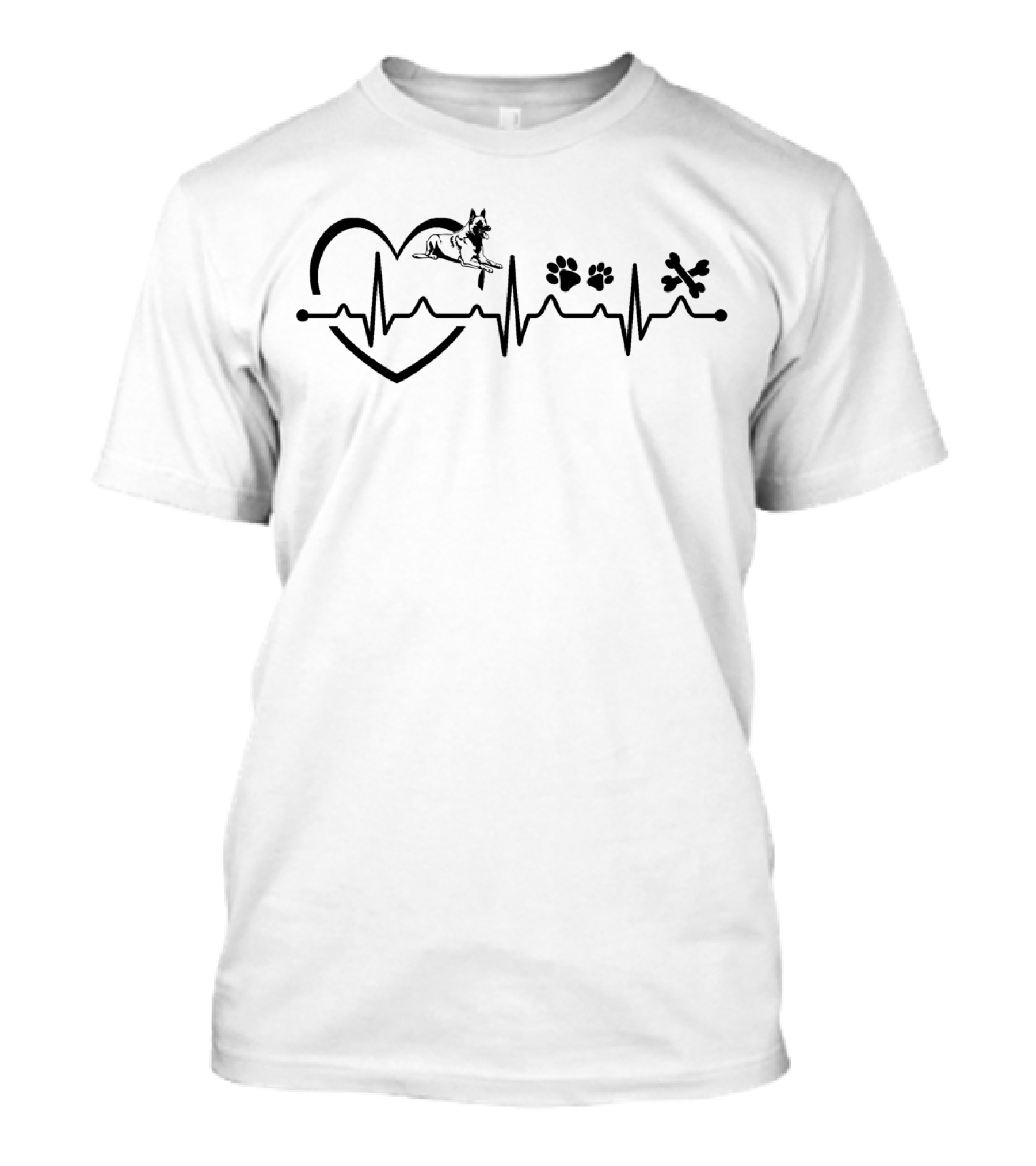 Belgian Malinois Heartbeat With Paw Prints And Heartbeat Line T-Shirt
