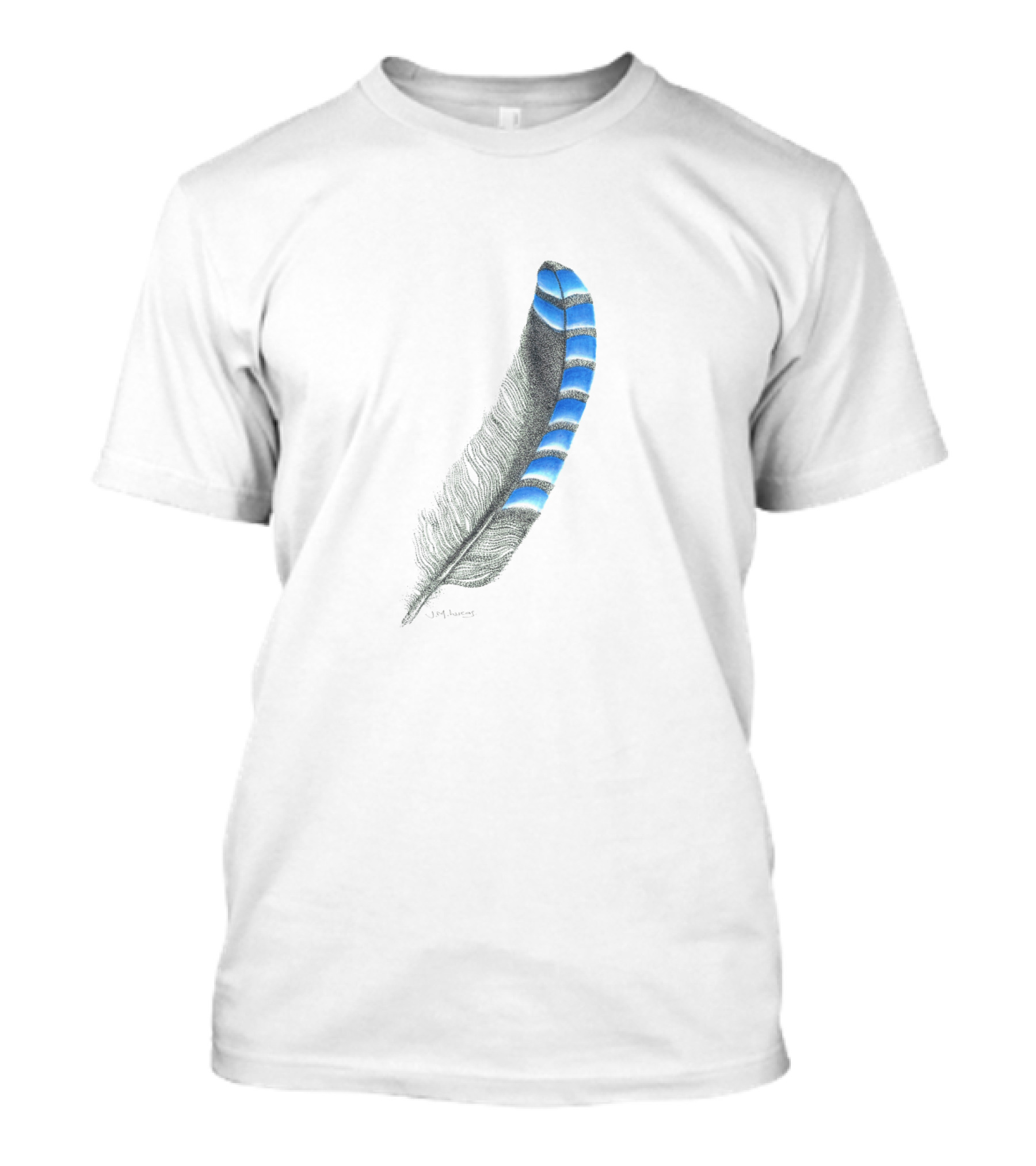 Blue Jay Feather On Black Background Minimalist T-Shirt
