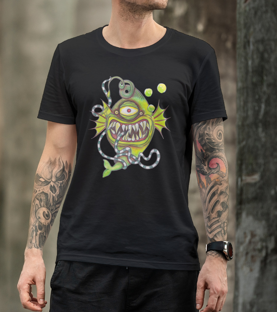 One-Eyed Slick Fish With Vibrant Bubbles And Curled Tentacles T-Shirt