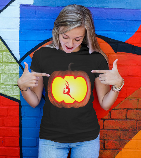 Baton Twirling Dancer Silhouette Halloween Pumpkin T-Shirt