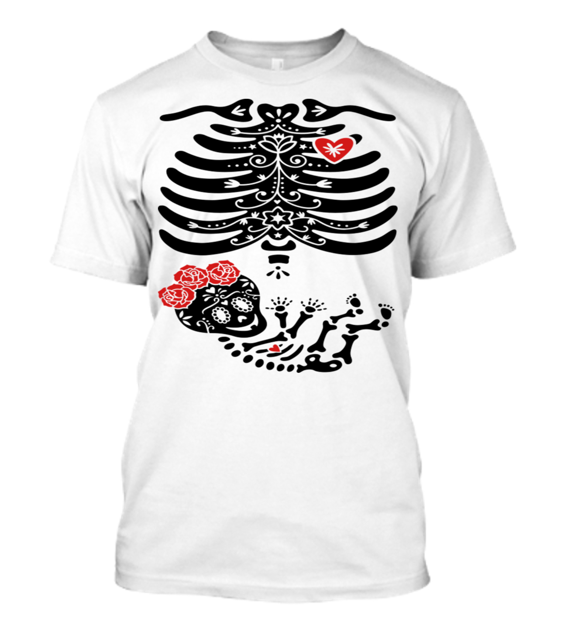 Maternity Sugar Skull Girl Frida Skeleton With Roses T-Shirt