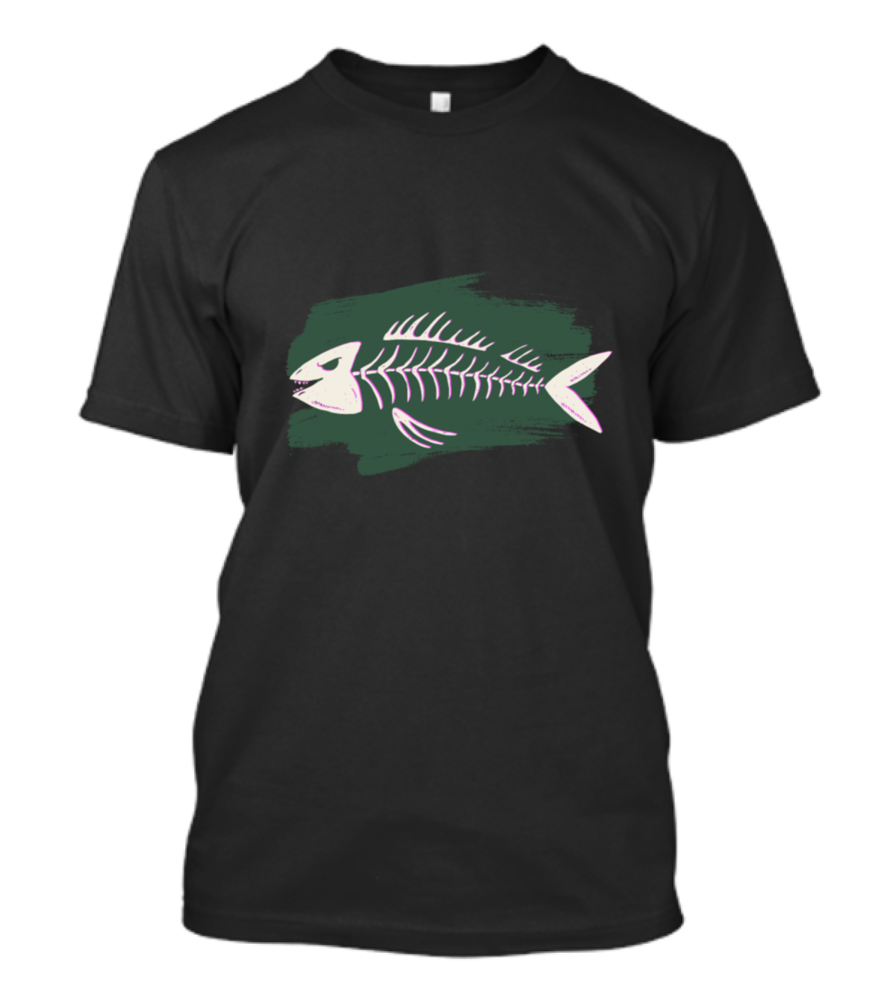 Fish Skeleton Green Brushstroke T-Shirt