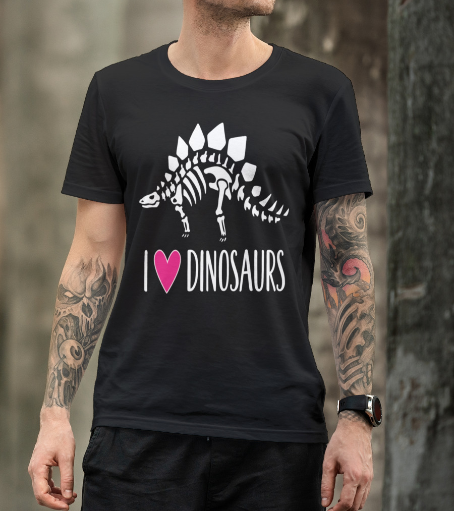 I Love Dinosaurs Stegosaurus Skeleton T-Shirt