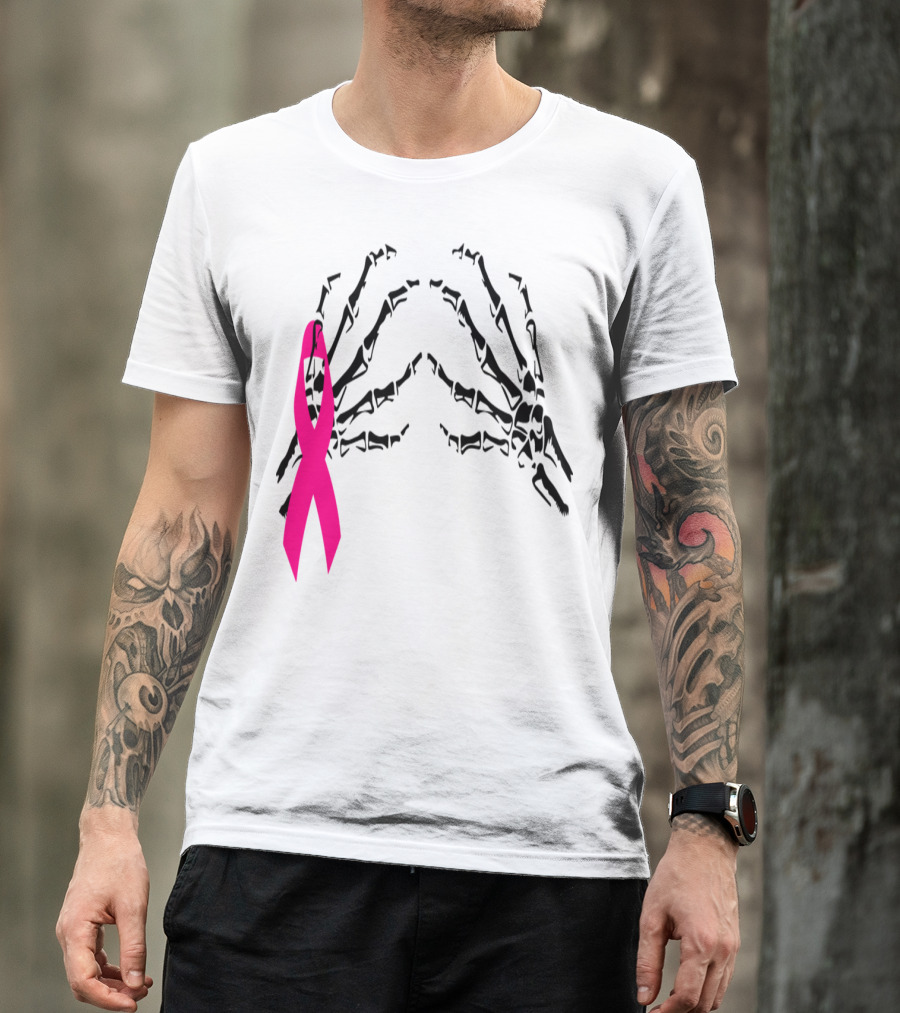 Breast Cancer Awareness Skeleton Hands Pink T-Shirt