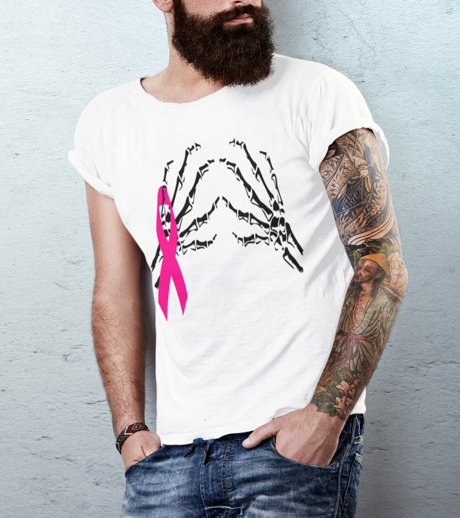 Breast Cancer Awareness Skeleton Hands Pink T-Shirt