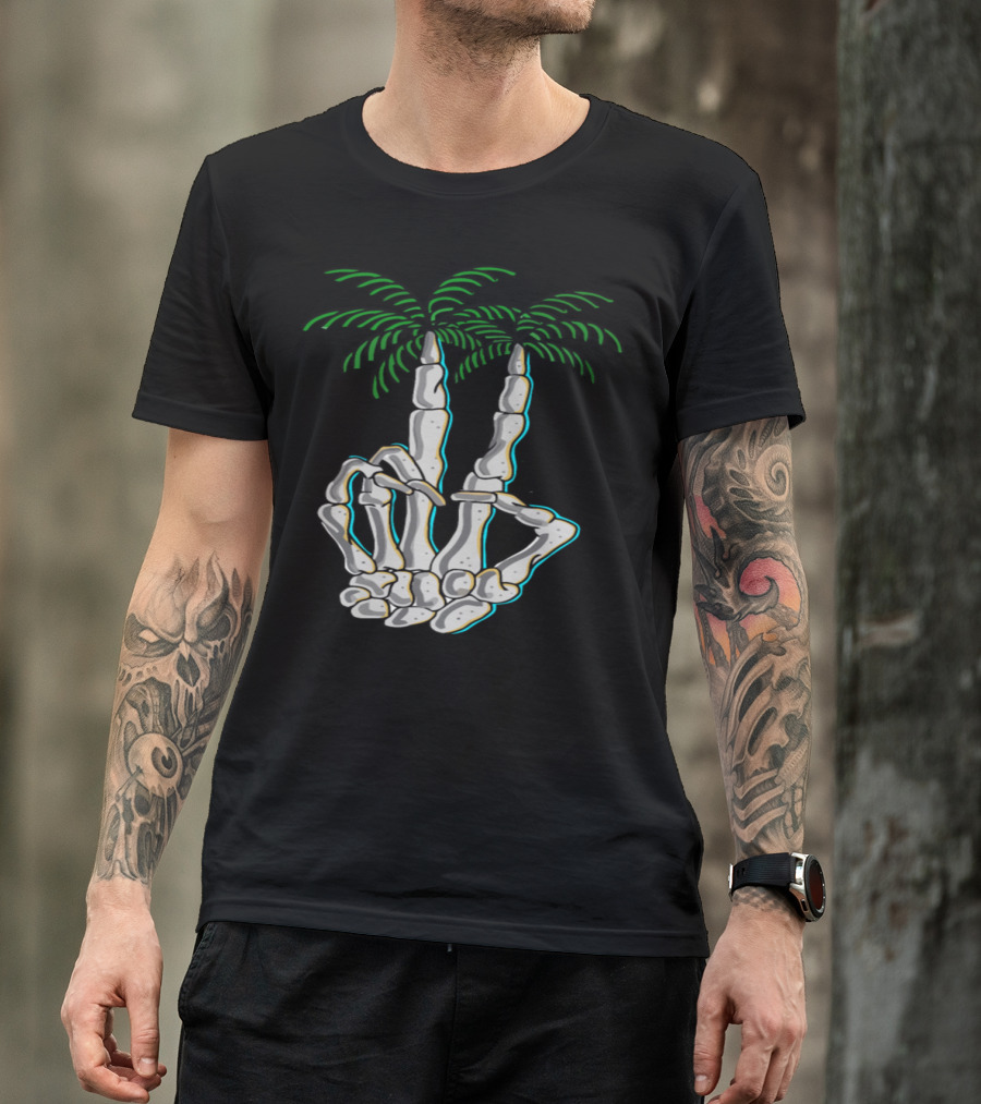 Peace Skeleton Hand Palm Trees T-Shirt