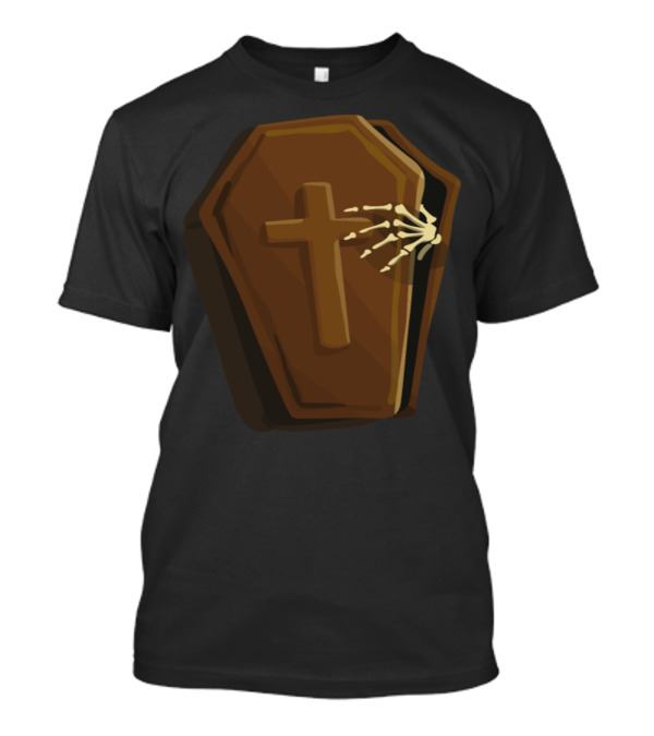 Halloween Coffin With Skeleton Hand And Cross T-Shirt