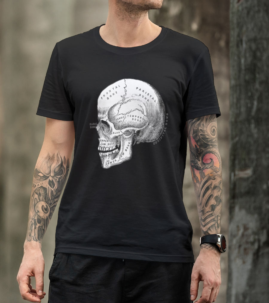 Anatomically Correct Skull Frontal Parietal Occipital Sphenoid Bone Diagram T-Shirt