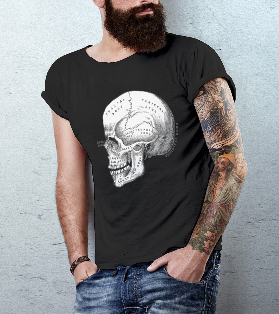 Anatomically Correct Skull Frontal Parietal Occipital Sphenoid Bone Diagram T-Shirt