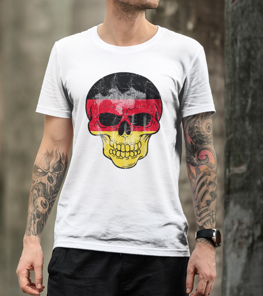 Skeleton Skull With Red Black Yellow Germany Colors T-Shirt