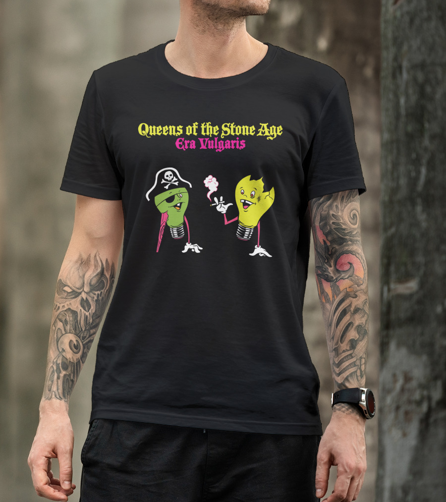 Queens Of The Stone Age Era Vulgaris Smoking Light Bulb And Pirate Character T-Shirt