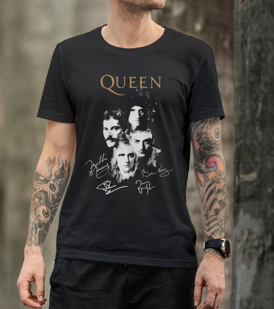 Queen Band Signatures Freddie Mercury Brian May 148 T-Shirt