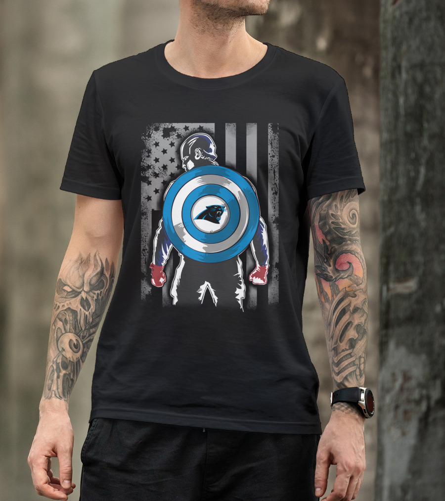 Carolina Panthers Captain America Shield Flag Stars T-Shirt