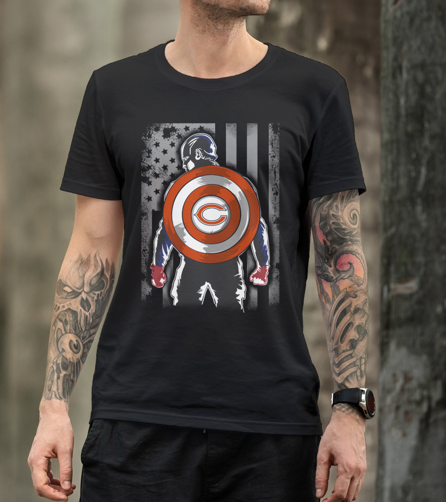 Chicago Bears Captain America Flag Shield Crossover T-Shirt
