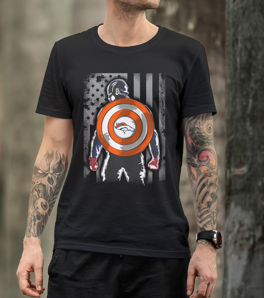 Denver Broncos Captain America Shield Flag T-Shirt