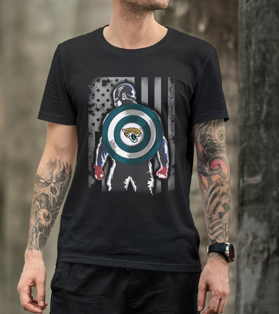 Jacksonville Jaguars Captain America USA Flag Shield T-Shirt