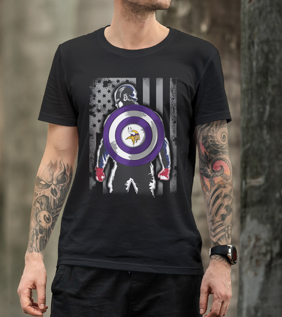 Minnesota Vikings Captain America Shield American Flag T-Shirt