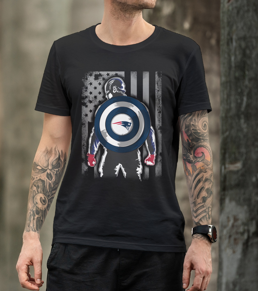 New England Patriots Captain America Shield Flag Star Background T-Shirt