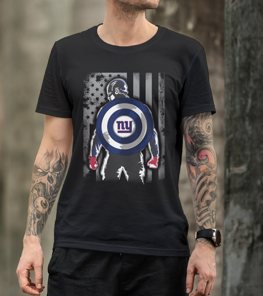 New York Giants Captain America Shield Flag T-Shirt