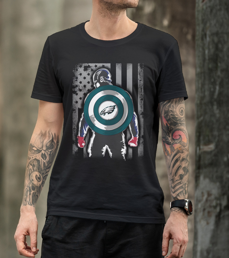 Philadelphia Eagles Captain America Shield American Flag T-Shirt