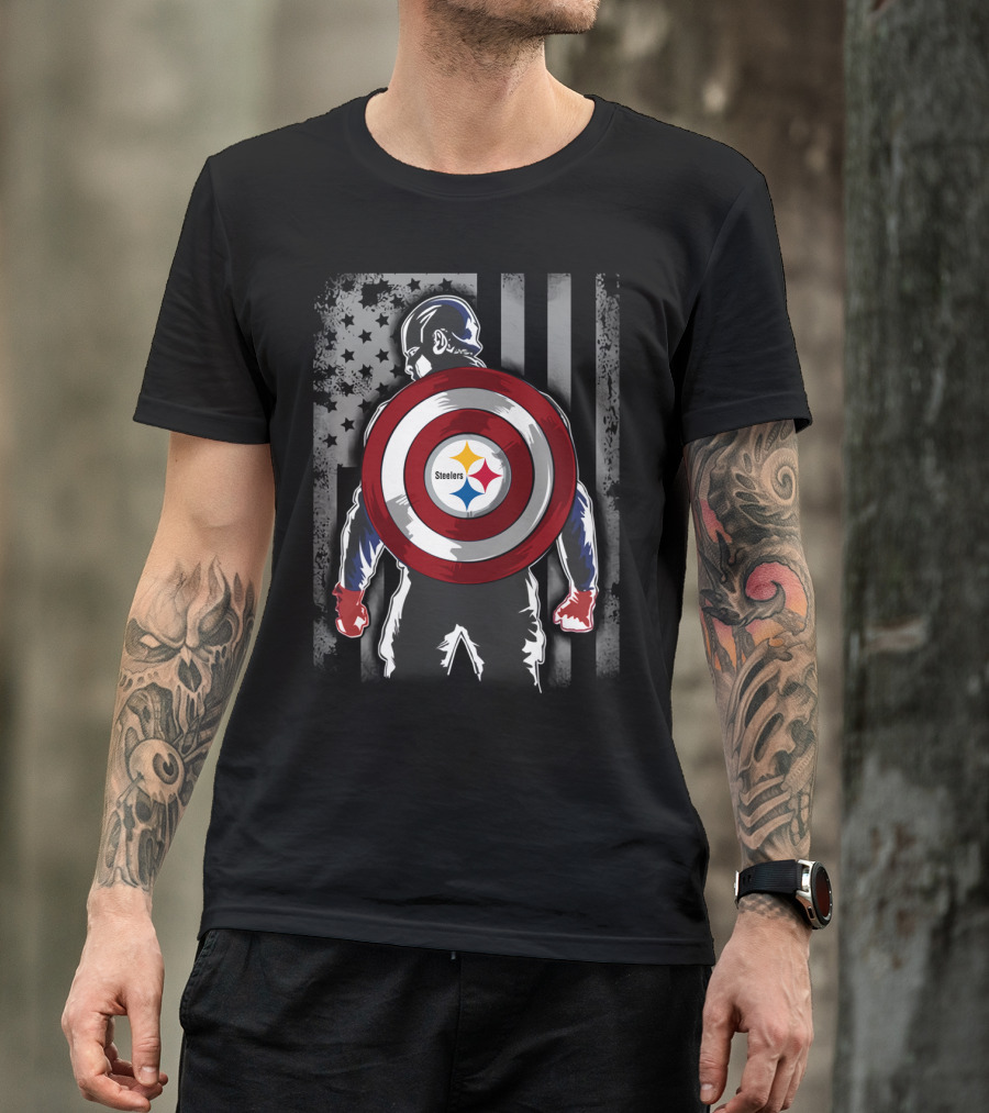 Pittsburgh Steelers Captain America Shield American Flag T-Shirt