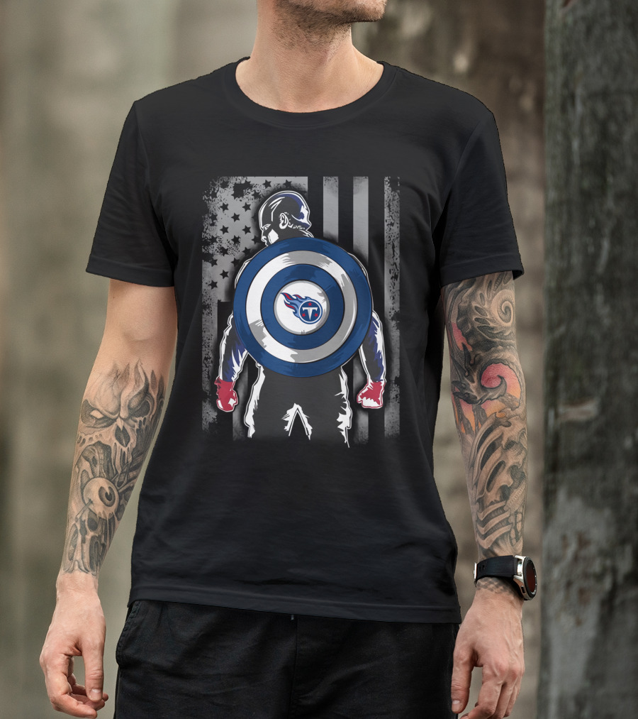 Tennessee Titans Captain America Shield American Flag T-Shirt