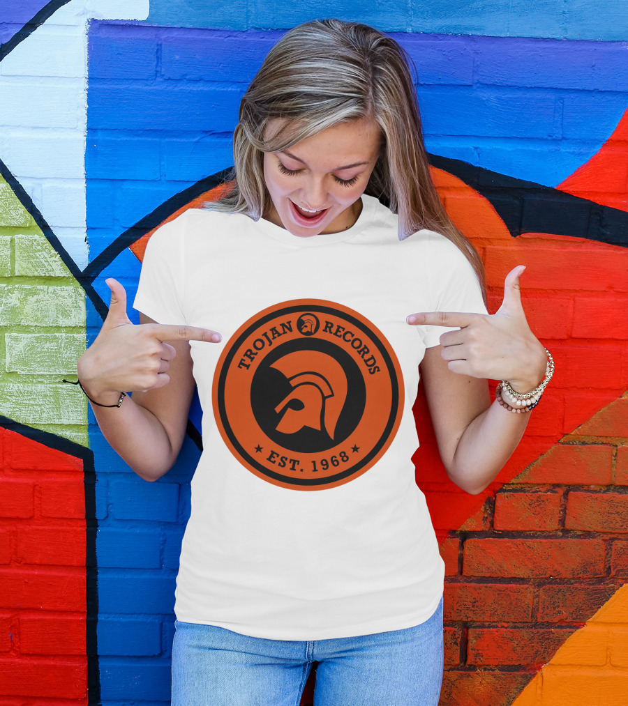 TROJAN RECORDS EST. 1968 Iconic Helmet Logo Emblem T-Shirt