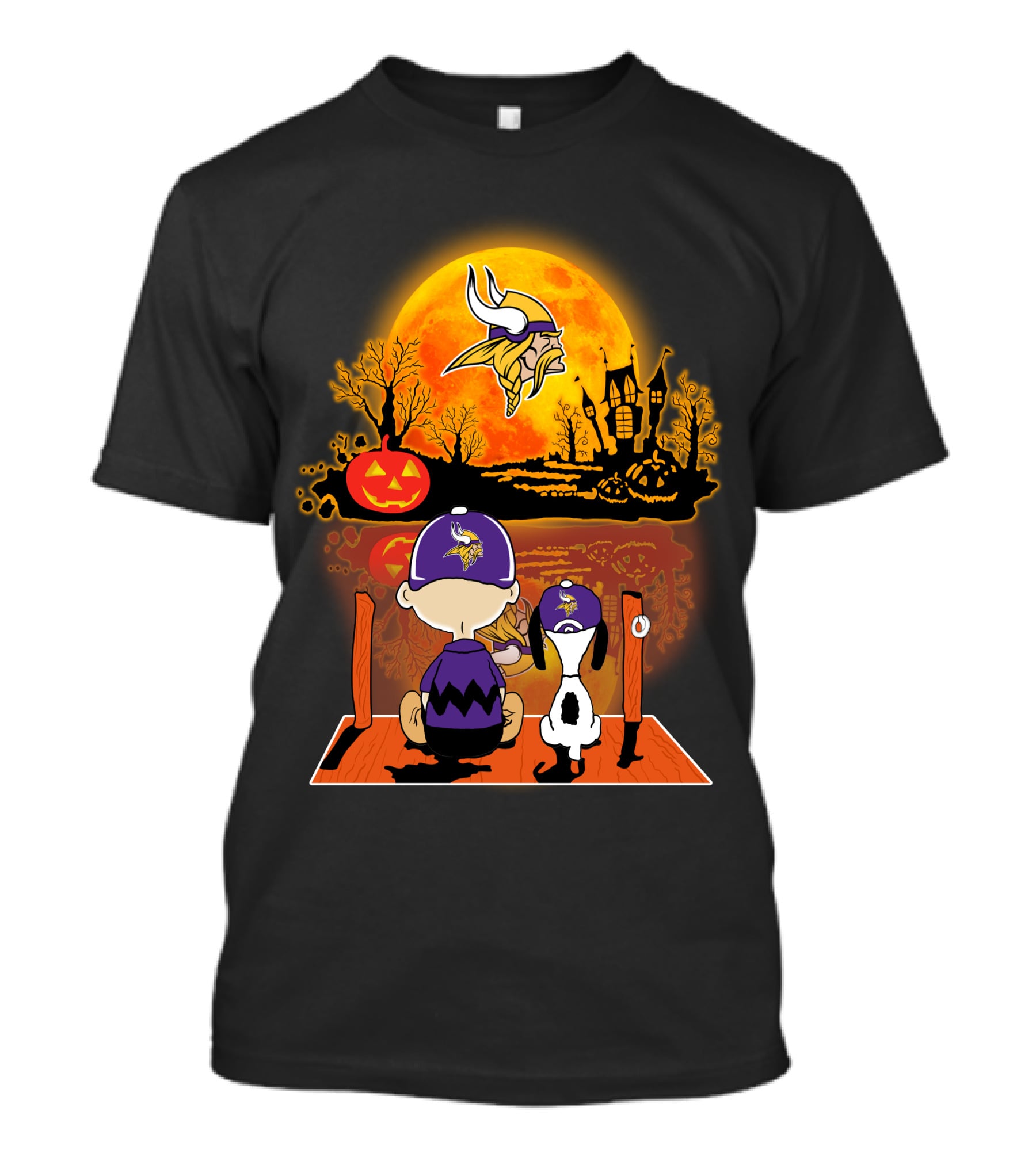 Minnesota Vikings Snoopy And Charlie Brown Halloween Pumpkin Moon T-Shirt