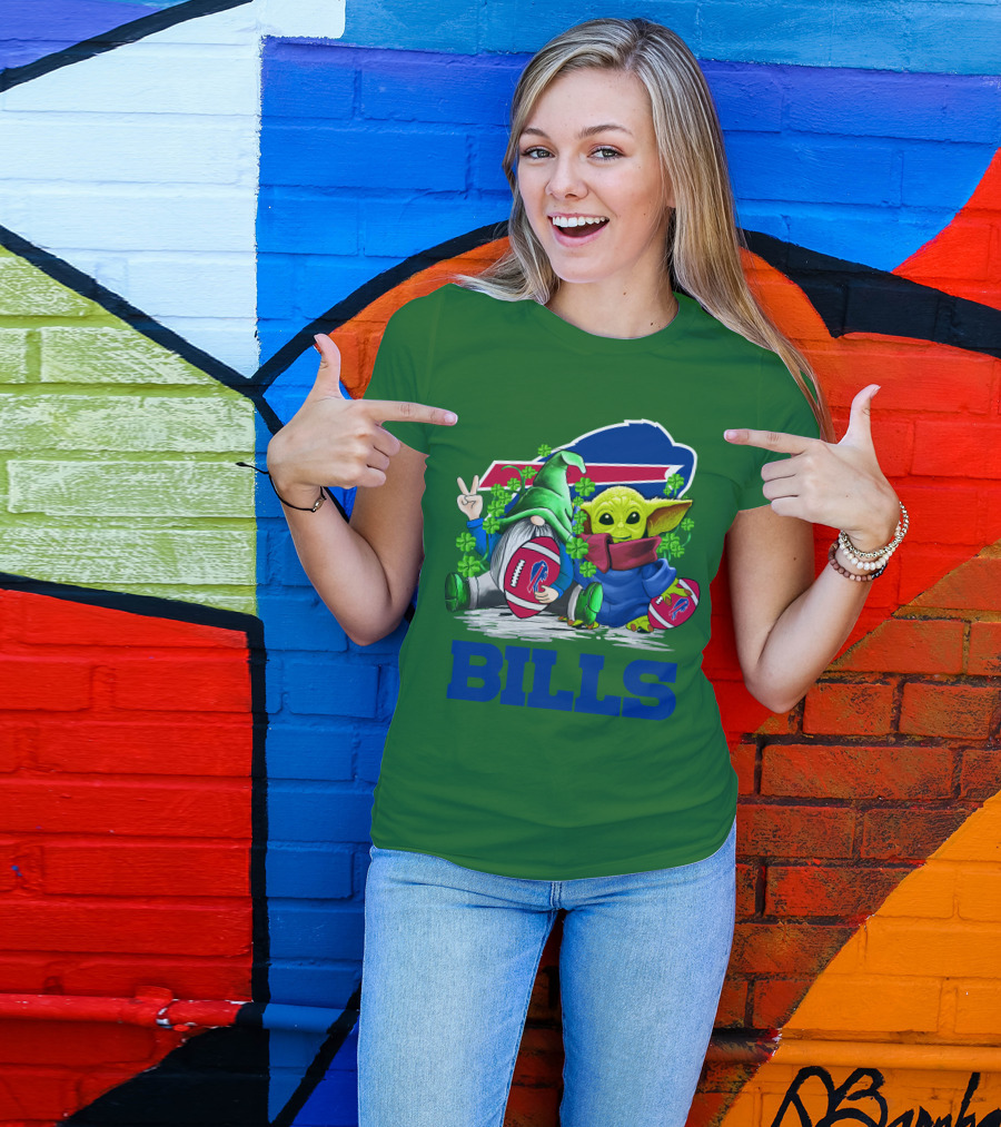 Buffalo Bills St. Patrick's Day Football With Green Gnome And Child Figure T-Shirt