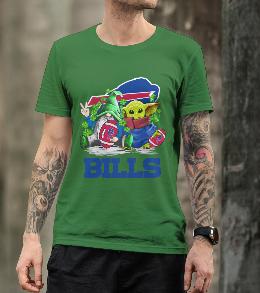 Buffalo Bills St. Patrick's Day Football With Green Gnome And Child Figure T-Shirt
