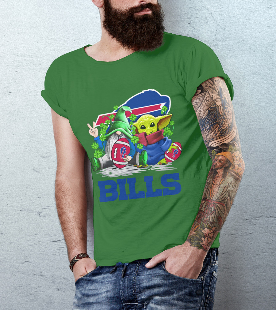 Buffalo Bills St. Patrick's Day Football With Green Gnome And Child Figure T-Shirt