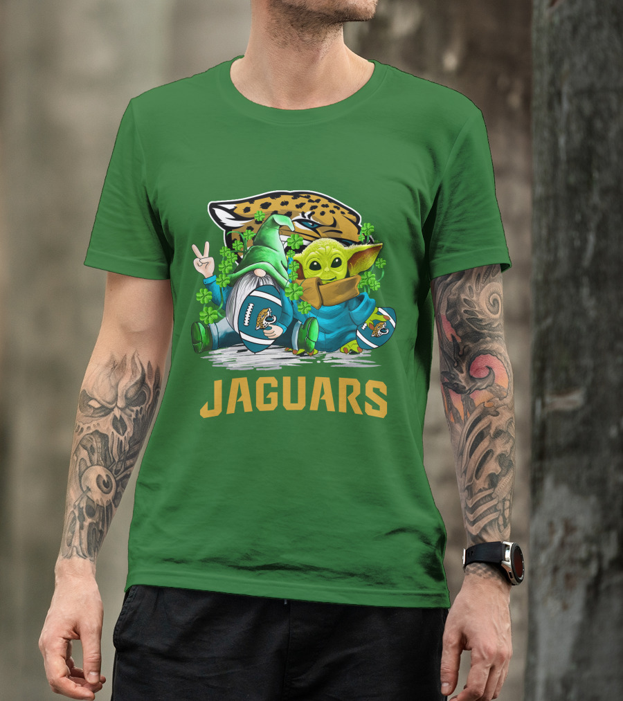 Jacksonville Jaguars St. Patrick's Day Gnome And Baby Alien Football With Shamrocks T-Shirt