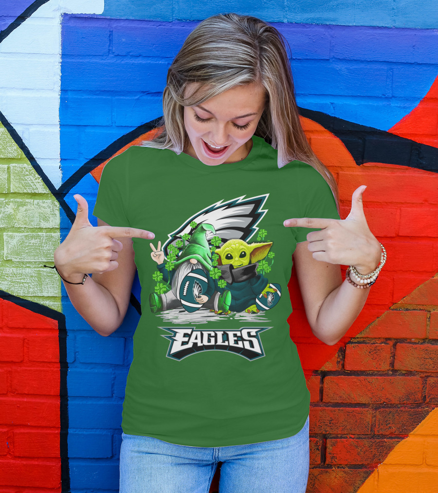 Philadelphia Eagles St. Patrick’s Day Football With Gnome And Baby Alien T-Shirt