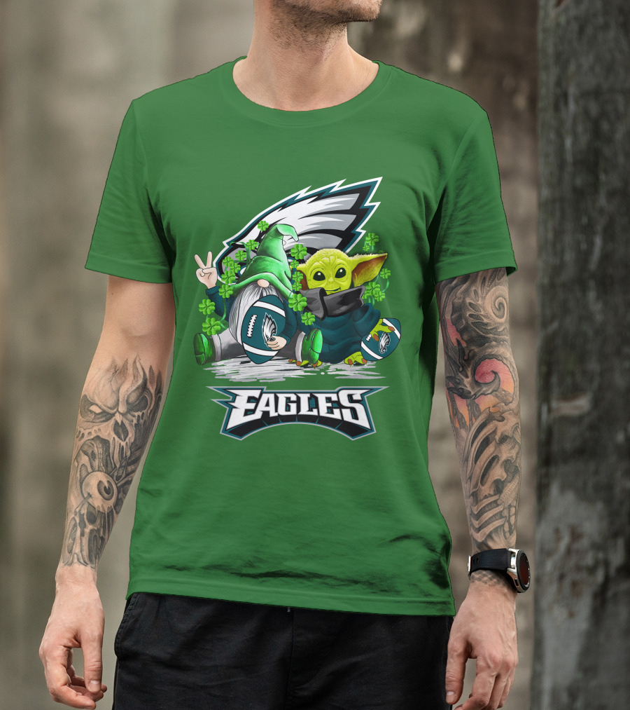 Philadelphia Eagles St. Patrick’s Day Football With Gnome And Baby Alien T-Shirt