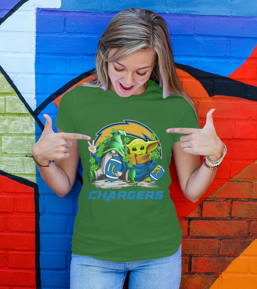 Los Angeles Chargers St. Patrick’s Day Football Gnome And Baby Alien T-Shirt