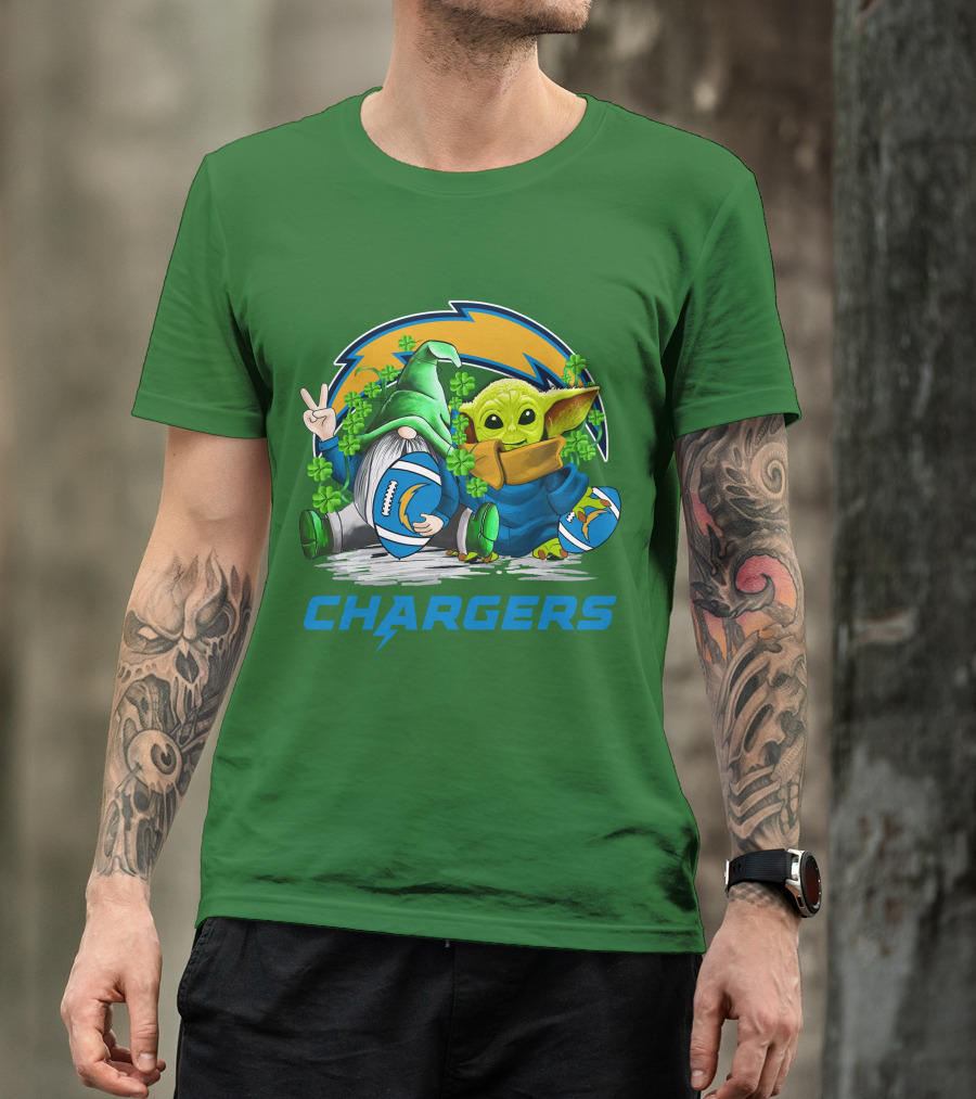 Los Angeles Chargers St. Patrick’s Day Football Gnome And Baby Alien T-Shirt