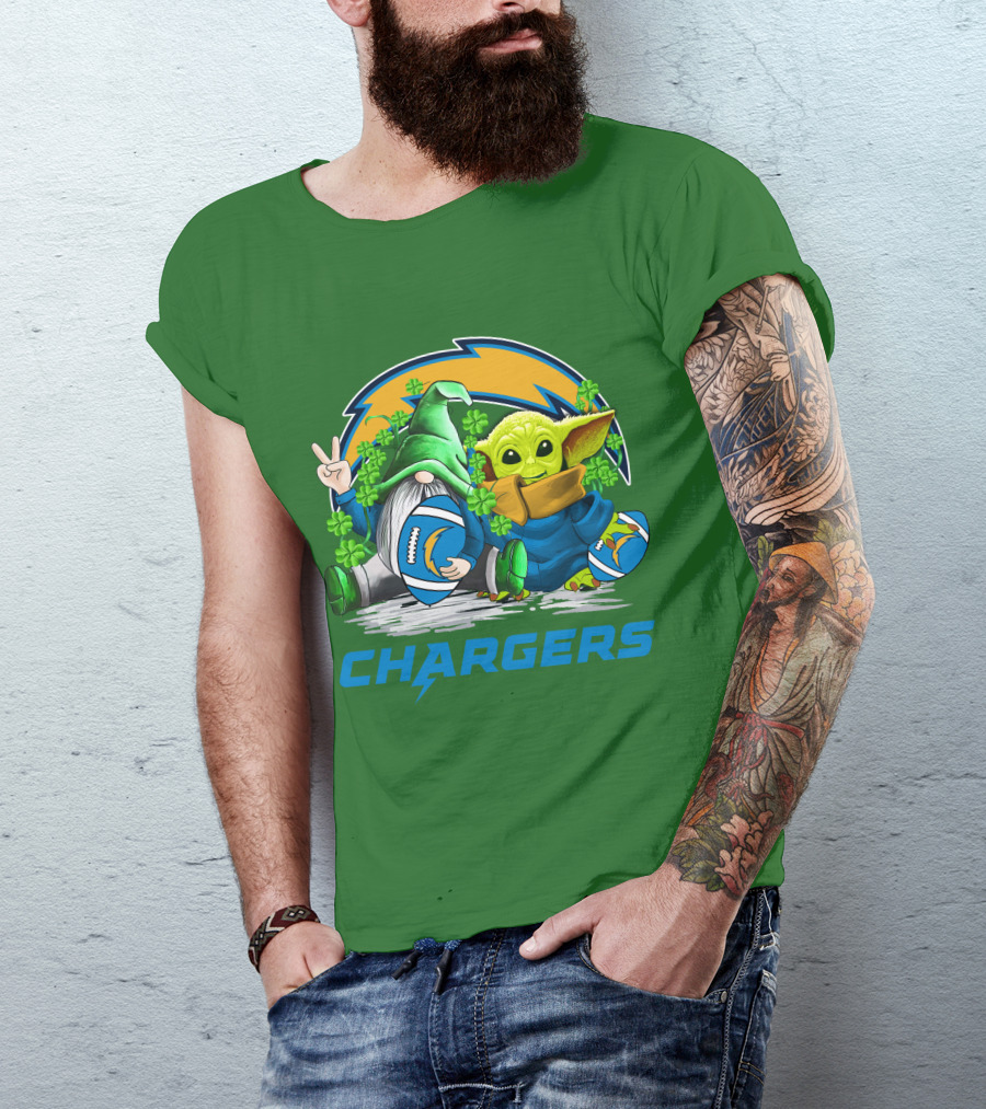 Los Angeles Chargers St. Patrick’s Day Football Gnome And Baby Alien T-Shirt