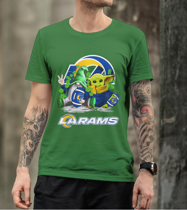 LA Rams Football St. Patrick's Day Gnome And Baby Alien T-Shirt