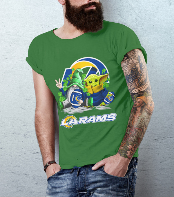 LA Rams Football St. Patrick's Day Gnome And Baby Alien T-Shirt