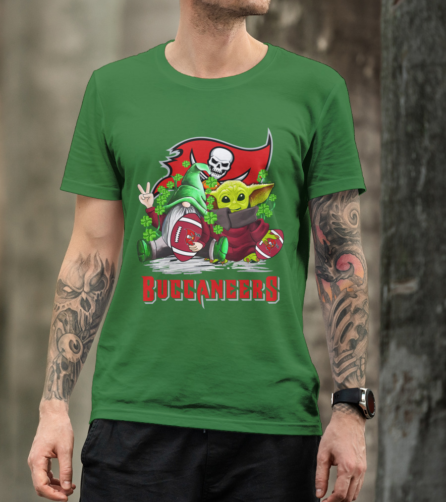 Buccaneers St. Patrick's Day With Gnome And Baby Alien Football T-Shirt
