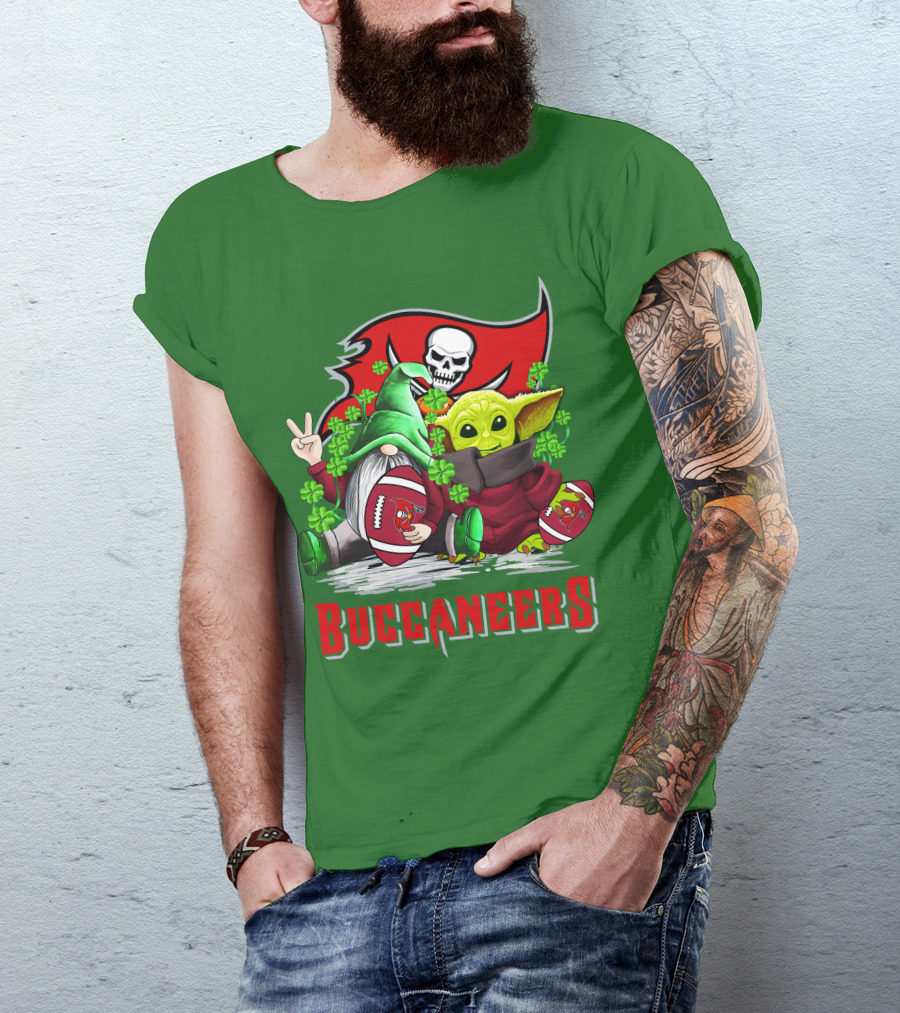 Buccaneers St. Patrick's Day With Gnome And Baby Alien Football T-Shirt