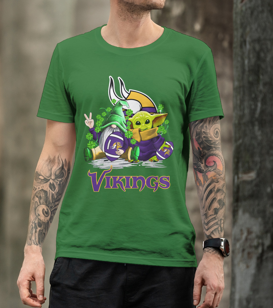 Vikings St. Patrick's Day Gnome And Green Alien With Football T-Shirt