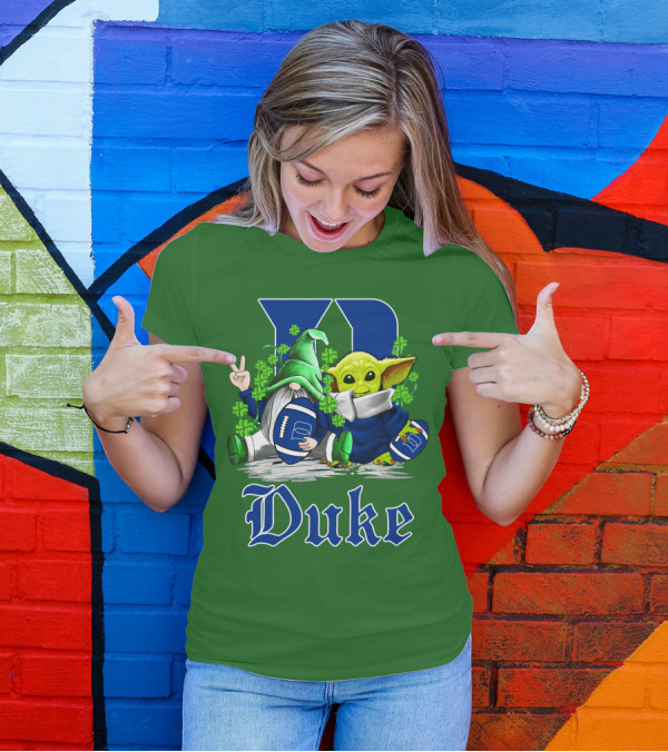 Duke Blue Devils Football St. Patrick's Day Gnome And Alien With Shamrocks T-Shirt